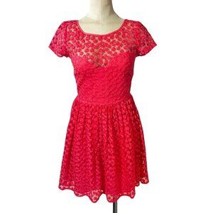 Anthropologie dress Women's 0 petite pink short sleeve floral fit flare Artelier